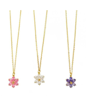 Gold Necklace with assorted cubic zirconia flower
