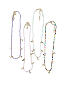 4 assorted bead Necklace with small moon and star charms
