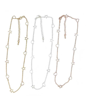 Silver / Gold / Rose Gold assorted multiple cut out Star and Hearts Necklace