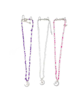 3 Assorted beaded Necklace with crystal half Moon and Star pendant