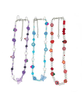 3 Assorted necklaces with Pearls & assorted fimo beads