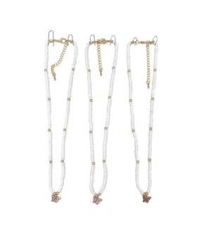 Assorted crystal Butterfly gold charm with small pearls and gold bead Necklace