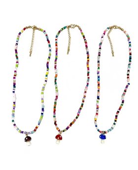 Beaded Necklace with glass Mushroom
