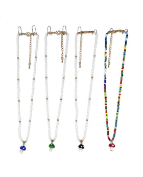 Assorted beaded Necklace with glass Mushroom charm