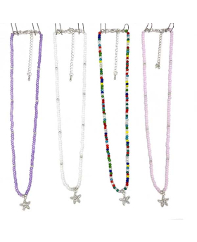 Assorted beaded Necklace with Crystal Starfish charm