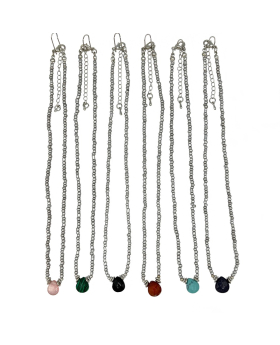 Large Silver seed bead Necklace with assorted Genuine teardrop Stone