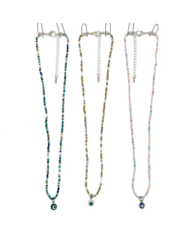 Assorted beaded Necklace with Lucky Eye dangle bead