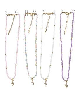 Gold Snake with rhinestones on assorted Beaded Necklace