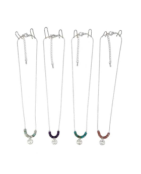 Silver chain with assorted small Genuine Stone beads and cut out Turtle pendant Necklace