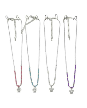 Assorted beads on silver chain with silver Turtle charm Necklace
