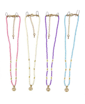 Assorted beaded necklace with gold Turtle cutout charm