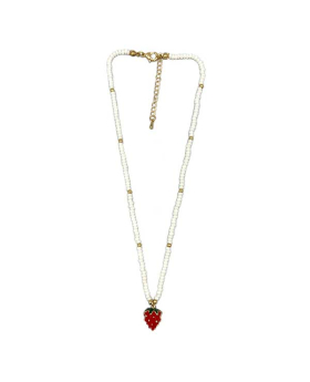 White and Gold seed beads with Strawberry charm Necklace