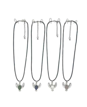  Silver Eagle with assorted Genuine Stone body on black cord Necklace