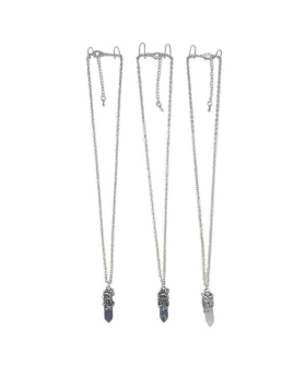 Assorted Pointy Crystal Necklace with silver Bird and Flowers around it