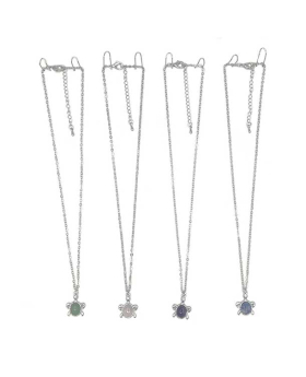 Silver Turtle with assorted genuine Stone body Necklace