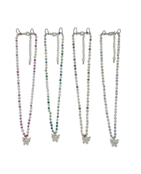 Assorted beaded chain Necklace with clear Crystal Butterfly charm 