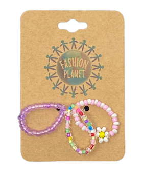Beaded Daisy Ring, Set of 3 