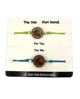 Pair of string bracelets with Wave design on Wood circle