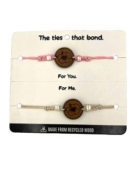 Hibiscus design on carded pair of recycled wood Bracelets