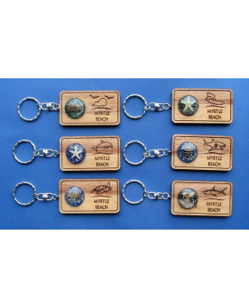 Wood etched keychain with sea life in resin