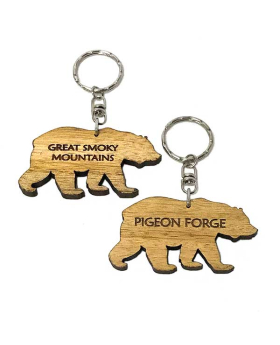 Bear wood cutout keychain with namedrop