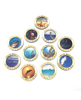 Round Wood Photo Magnet with Namedrop