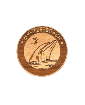 Dolphin Wood Round Magnet