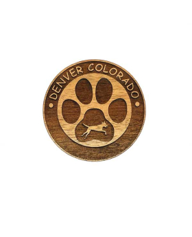 Dog Pawprint Round Wood Magnet with Namedrop 