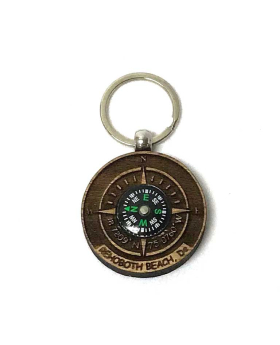 Round wood compass keychain with namedrop
