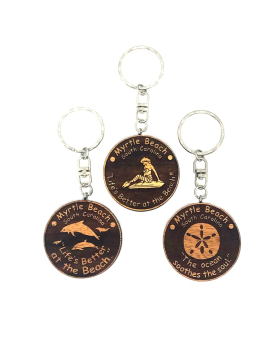 Wood small round keychain with namedrop