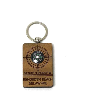 Wood rectangle compass keychain with namedrop