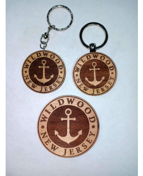 Anchor Wood Round 1.75" Keychain with Namedrop