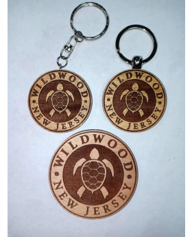 Turtle Wood Round 1.75" Keychain with Namedrop