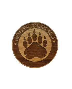 Bear Paw Round Wood Magnet with Namedrop