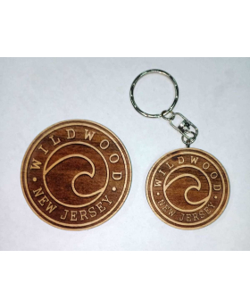 Wave Wood Round 1.75" Keychain with Namedrop