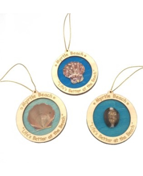 Round wood Ornament with Shell and Namedrop
