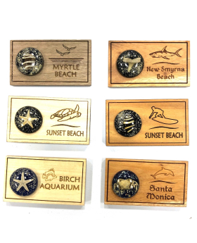 Wood magnet with resin assorted sea life