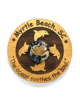 Round wood magnet with resin sea life