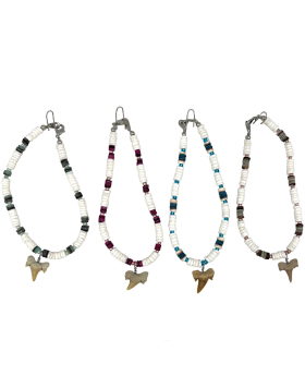 Assorted White shell anklet with assorted beads and Shark tooth