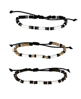 Assorted beads on black adjustable cord bracelet
