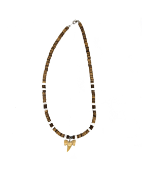 Shark Tooth Necklace with brown and white beads