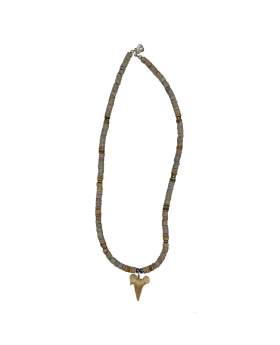 Grey and Tan beads on 18 inch Shark Tooth Necklace
