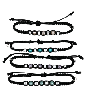 Black bracelet with assorted colored pearl beads