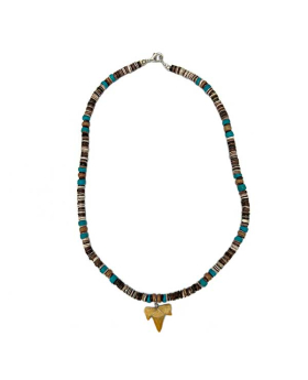 Shark Tooth Necklace with brown and teal beads