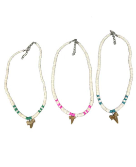 16" Shell beaded Shark Tooth Necklace