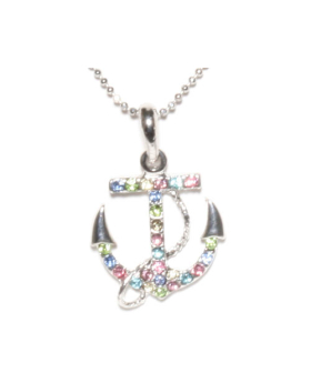 Anchor with Multi Rhinestones Necklace