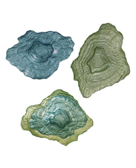 Special Price  Set/ 2 Blue/Green Glass Oyster Shape Dishes