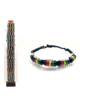 Wood and Silver Rasta Bead Bracelet