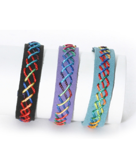 Assorted Multi Color Embroidered Suede Bracelet