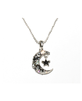 Multi Rhinestone Crescent Moon and Star Necklace